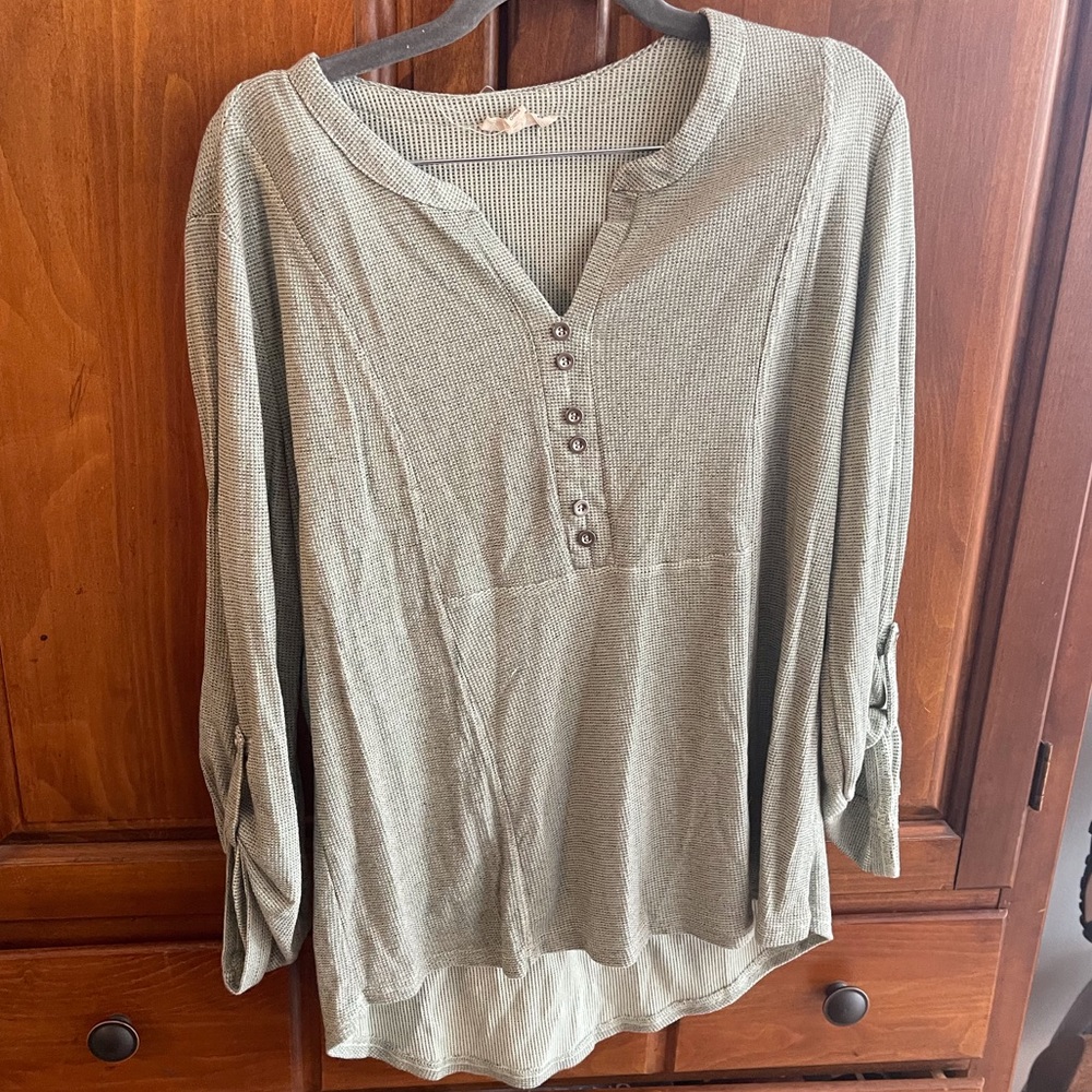 Green Half Button Down Top
